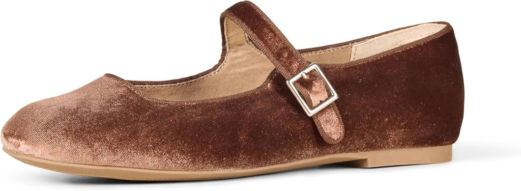 Amazon Essentials Women's Square-Toe Mary Jane Ballet Flat with Adjustable Metal Buckle Strap, Non-Slip Low Heel, Cushioned Jansha Store