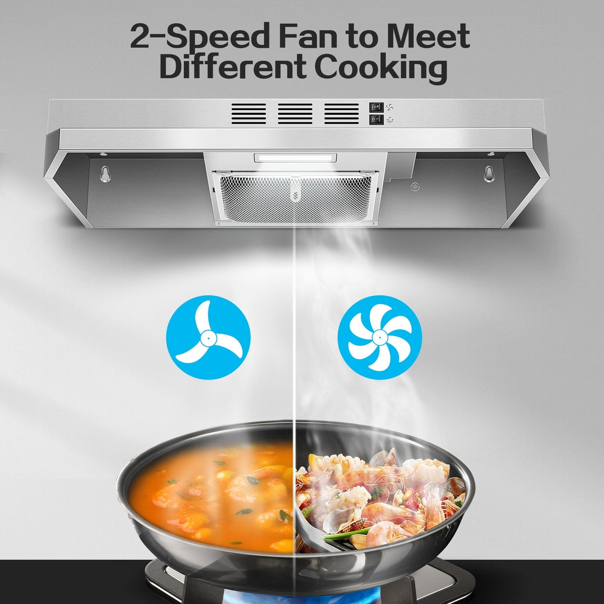 Range Hood 30 inch Under Cabinet, Stainless Steel Kitchen Vent Hood 280CFM, Built-in Kitchen Stove Hood w/Rocker Button Control, Ducted/Ductless Convertible Duct, 2 Speeds Fan, Bright LED Light Jansha Store