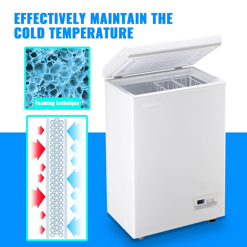 DEMULLER Chest Freezer 4.0 CU. FT Ultra-low Temperature Deep Freezers (Down to -12 ℉) with TWO Removable Baskets Accurate Display of Cabinet Temp Freestanding Black Jansha Store