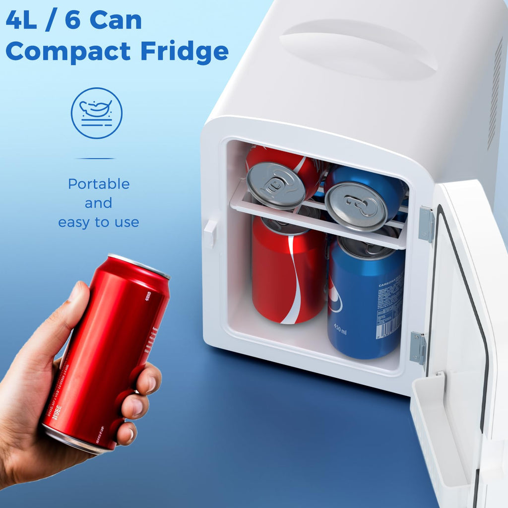 Antarctic Star Compact Refrigerator, Portable Mini Fridge, Skin Care 4L Capacity/6 Cans, for Bedroom, Car, Office & Dorm, Small Cooler for Cosmetics, Beverage and Food, White Jansha Store