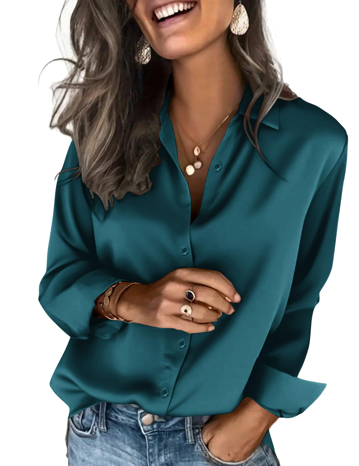 Zeagoo Satin Blouses for Women Silk Button Down Shirts Long Sleeve Tops Jansha Store