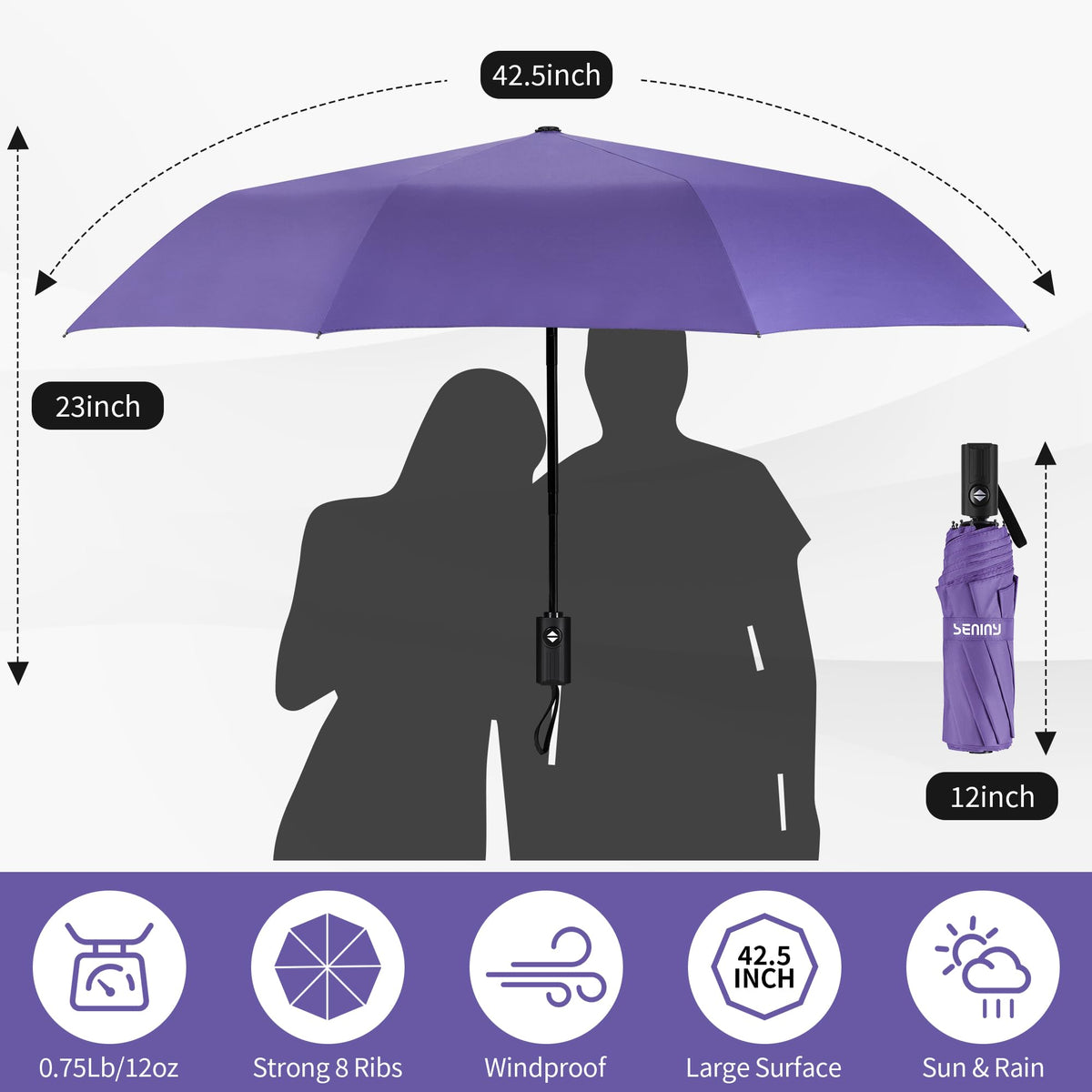 Seniny Windproof Travel Umbrella, Automatic Umbrellas for Rain, Portable & Compact Umbrellas for Backpack, Strong UV for Protection, Folding Small Sun Umbrella for Car, Walking Jansha Store