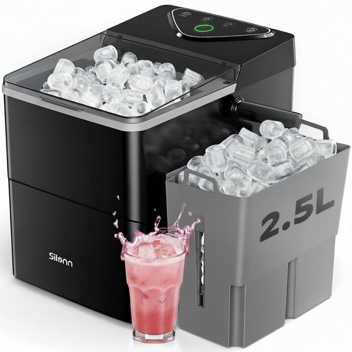 Silonn Countertop Ice Maker, Ice Makers Countertop with 2.5L Expandable Ice Basket & 1.8L Water Tank, 26Lbs/24H, 9 Bullet Ice in 6 Mins, Self-Cleaning, 2 Ice Sizes for Home Kitchen Jansha Store