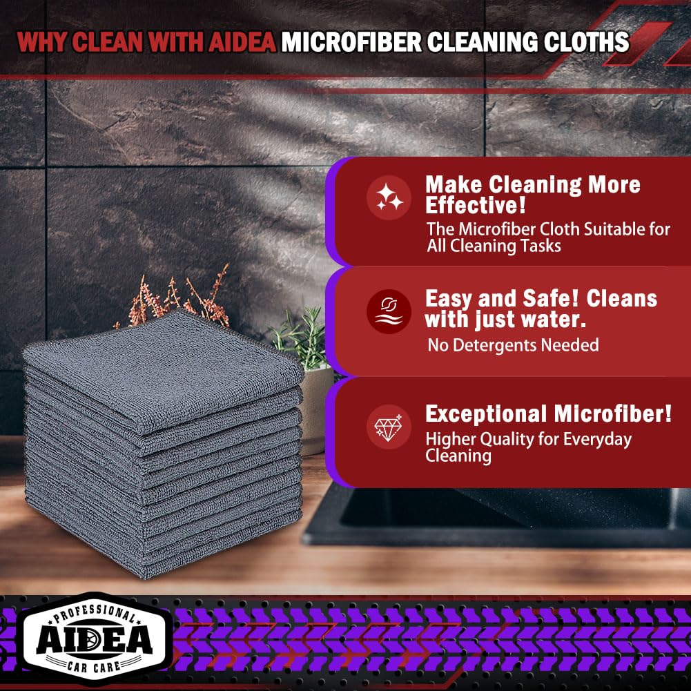 AIDEA Microfiber Cleaning Cloth-50PK, Microfiber Towels for Cars, 12"×12" Jansha Store