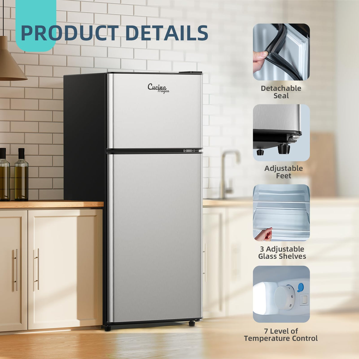 Cucina Magica Mini Fridge with Freezer, 3.8 Cu.Ft Small Fridge, Dorm Fridge Jansha Store