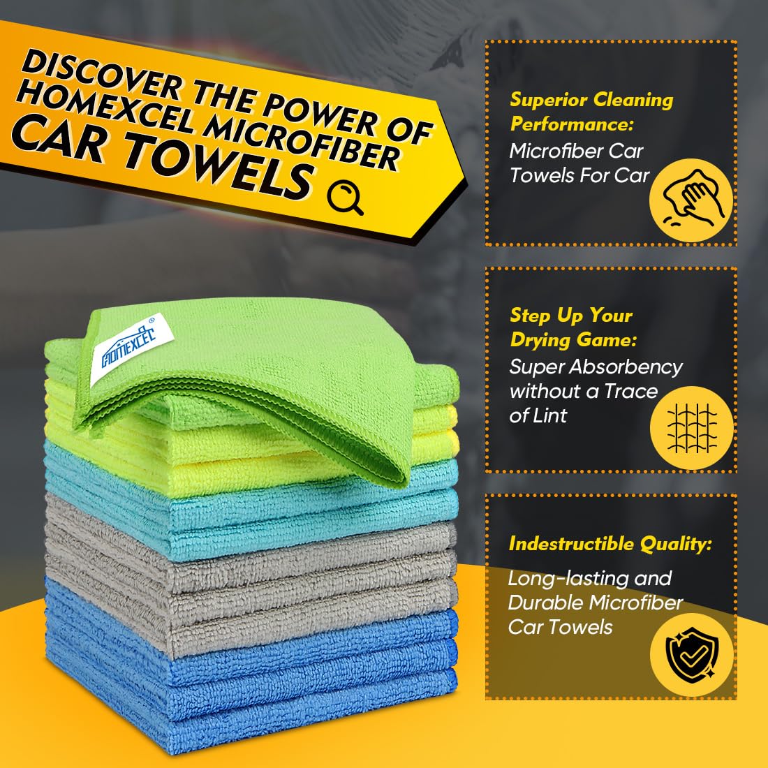 HOMEXCEL Microfiber Cleaning Cloth 12 Pack, 12.5 x 12.5 inch Microfiber Towels for Cars, Ultra Absorbent Washing Cloth, Lint Free Streak Free Cleaning Rags for Car, Kitchen, and Window (Grey) Jansha Store