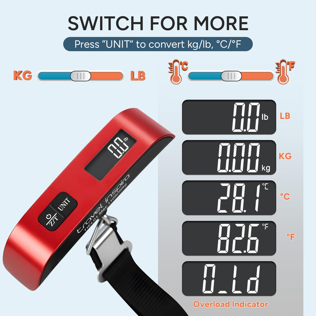 travel inspira Digital Luggage Scale – Portable Hanging Suitcase Weight Scale for Travel, 110 lb Capacity, Backlit LCD Display, Prevents Airport Overweight Fees, Battery Included Jansha Store