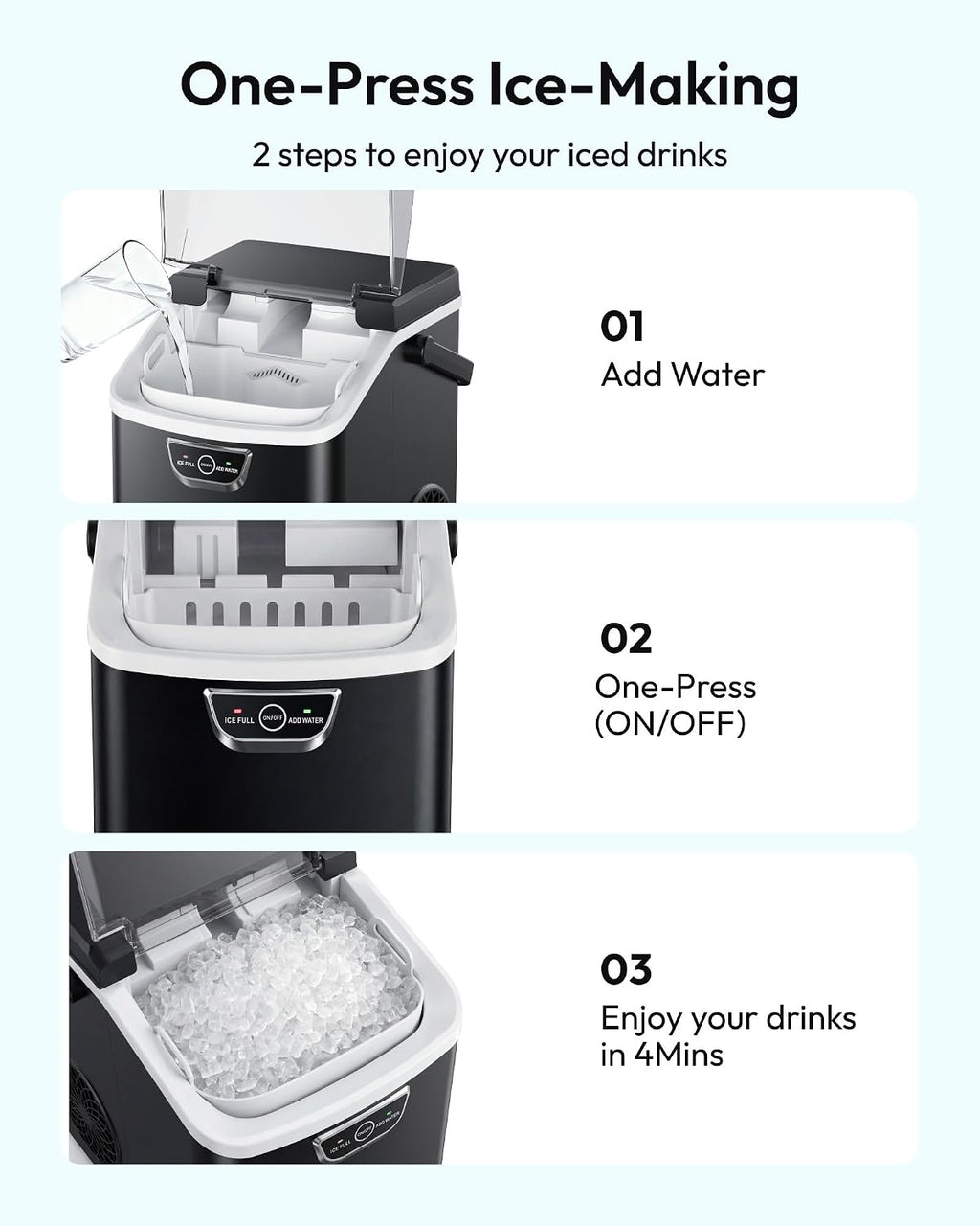 EUHOMY Nugget Ice Maker Countertop with Handle, Max 40lbs Daily Sonic Ice Jansha Store