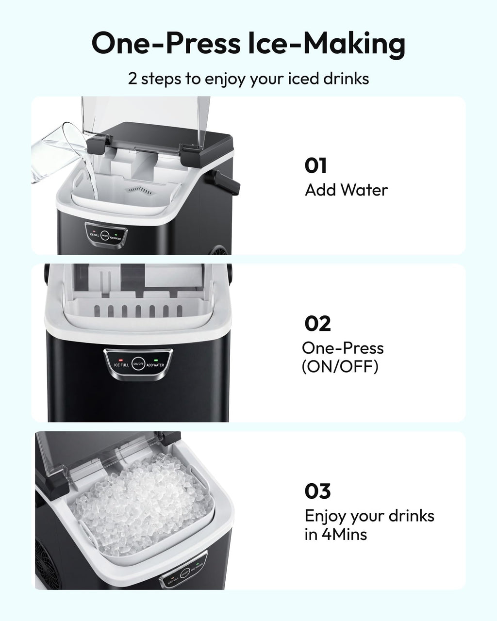 EUHOMY Nugget Ice Maker Countertop with Handle, Max 40lbs Daily Sonic Ice Jansha Store