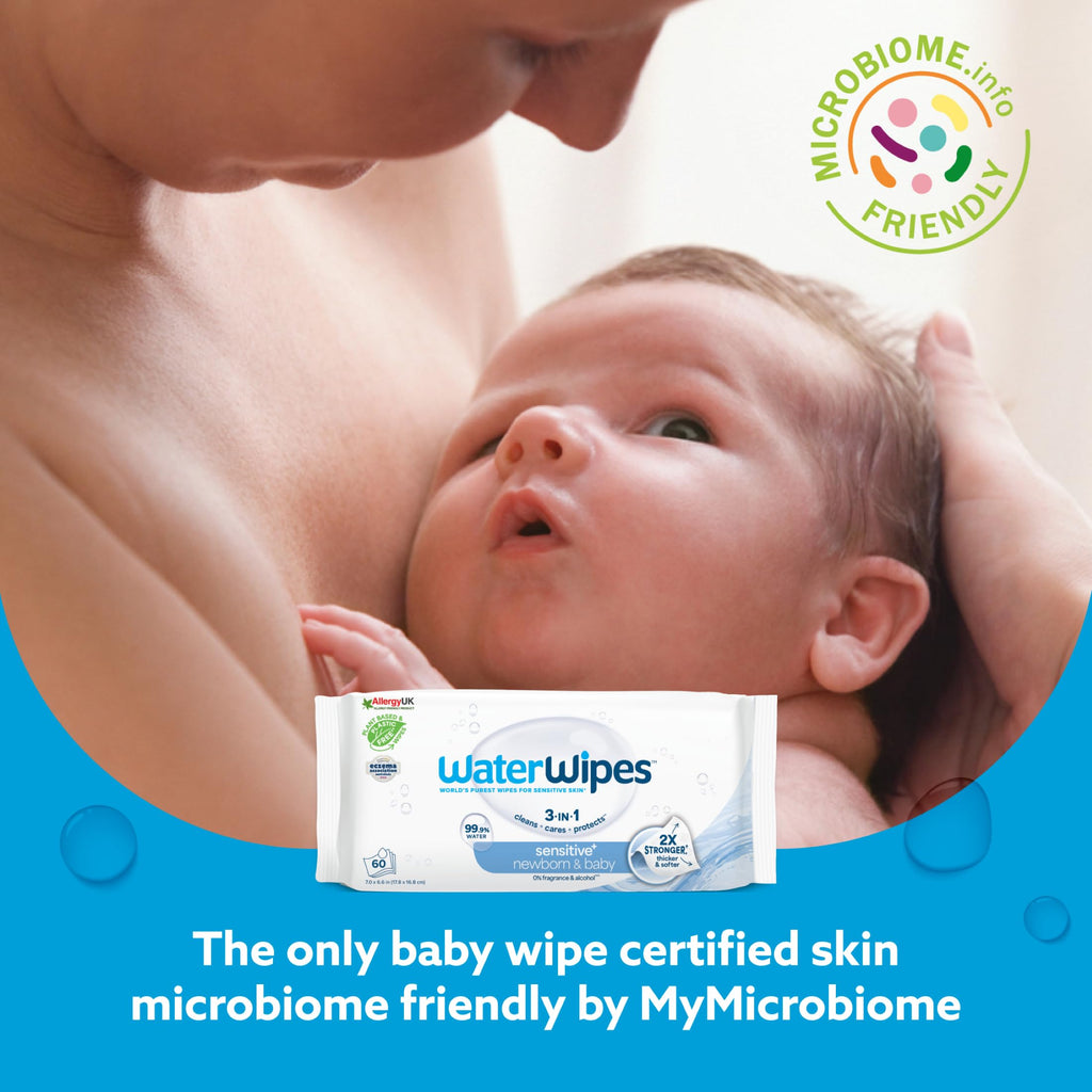 WaterWipes Sensitive+ Newborn & Baby Wipes, 3-In-1 Cleans, Cares, Protects, 99.9% Water, Unscented & Hypoallergenic, 720 Count (12 Packs) Jansha Store