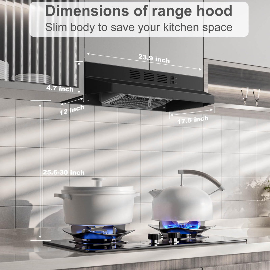 SNDOAS Black Range Hood 36 inch,Ductless Under Cabinet Range Hood Included Carbon Sponge Filter,Ducted Optional,Kitchen Hood 36 inch with 2 Vents,2 Speeds,Hard Wired Stove Vent Jansha Store