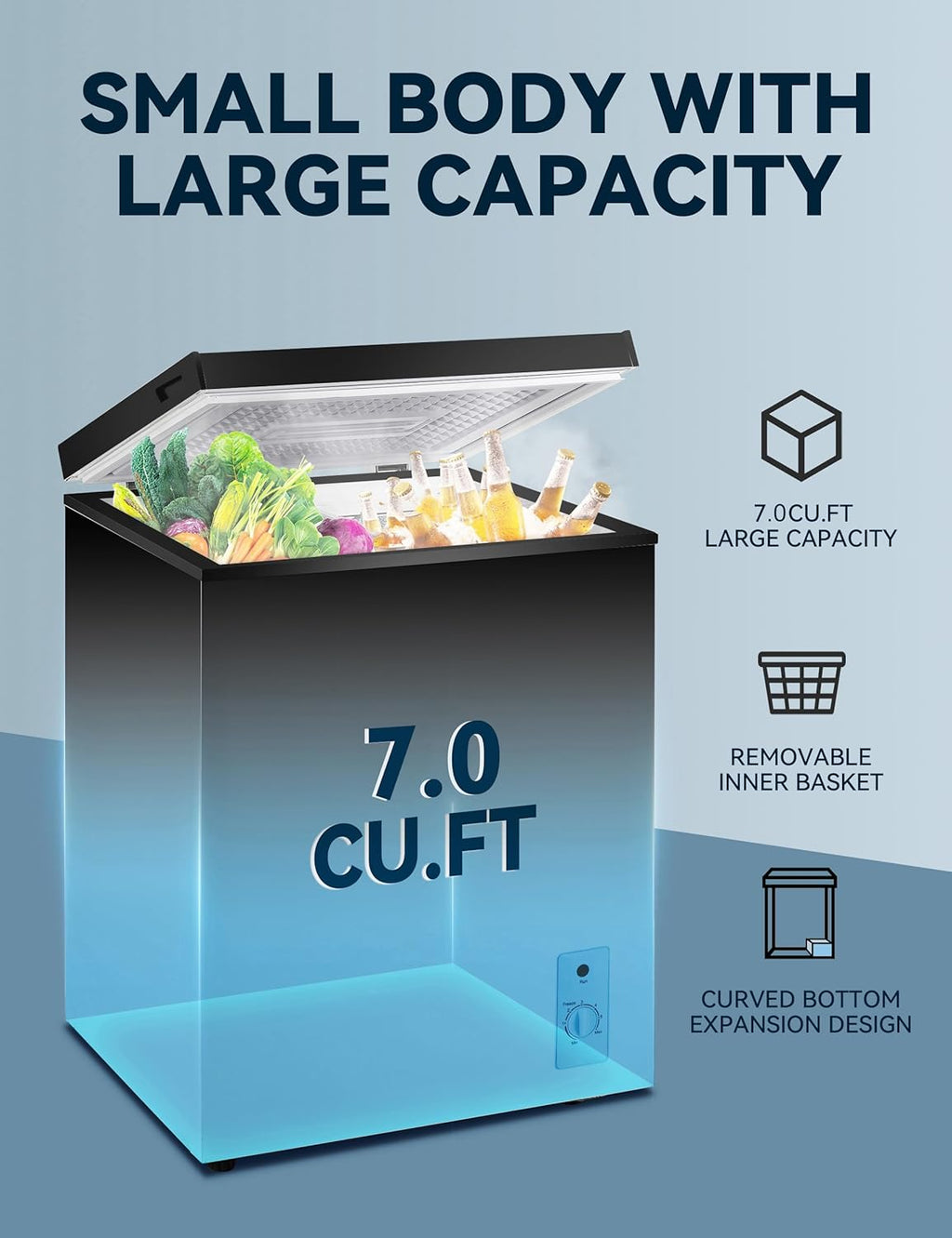 7.0 Cu Ft Chest Freezer - Energy Saving Quiet Top Open Door Mini Freezer Adjustable 6 Thermostat - Compact Small Deep Freezer w/Removable Basket and Defrost Water Drain for Home/Apartment/Garage Jansha Store