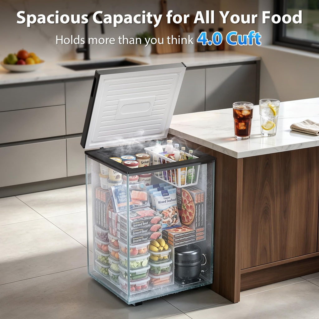 3.5 Cu.Ft Small Chest Freezer, Mini Deep Freezer with Removable Basket, Adjustable Temperature, Free Standing Top Open Door Energy Efficient Compact Freezer for Apartment, Home, Office, Garager，Gray Jansha Store
