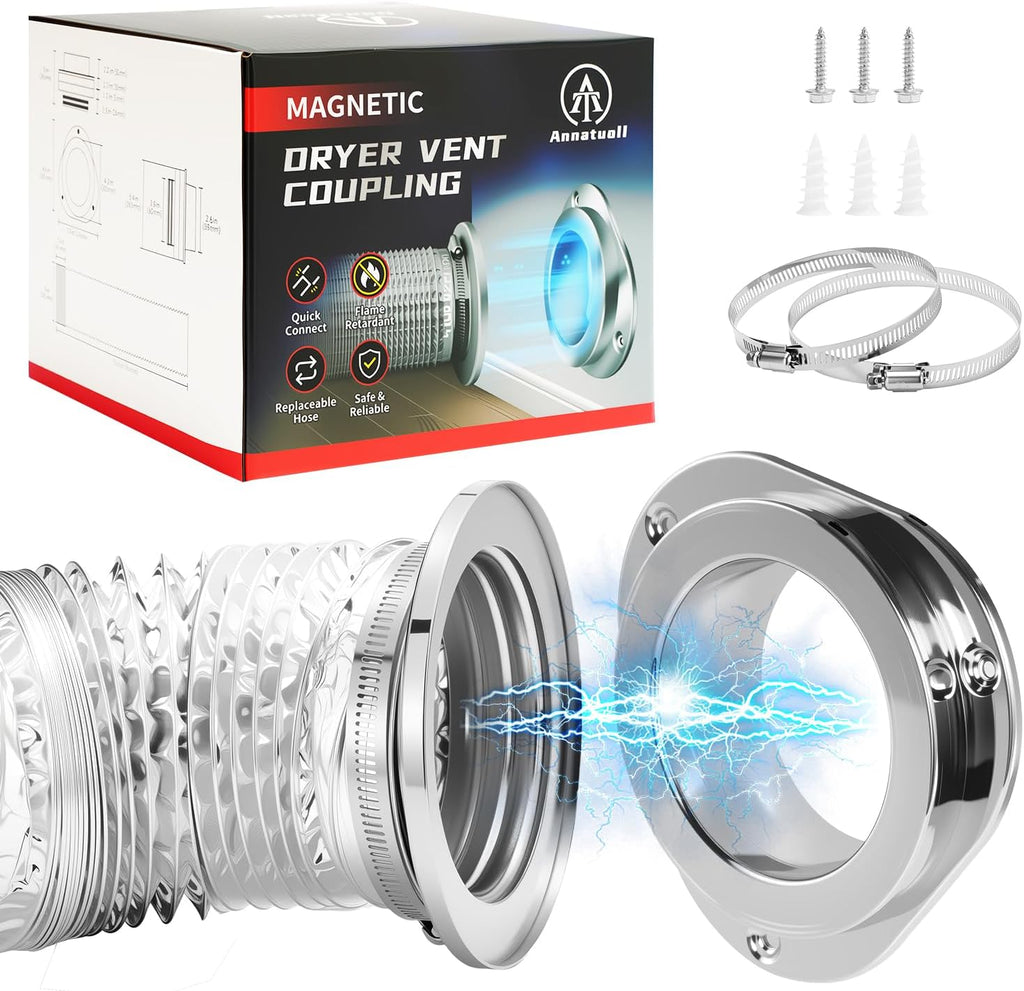 DV180 Magnetic Dryer Vent Kit, Airtight Seal Magntic Drver Vent Connector Kit, Including 6-Ply Aluminum Foil Duct and 2 Clamps, Easy to Clean Quick Connector Jansha Store