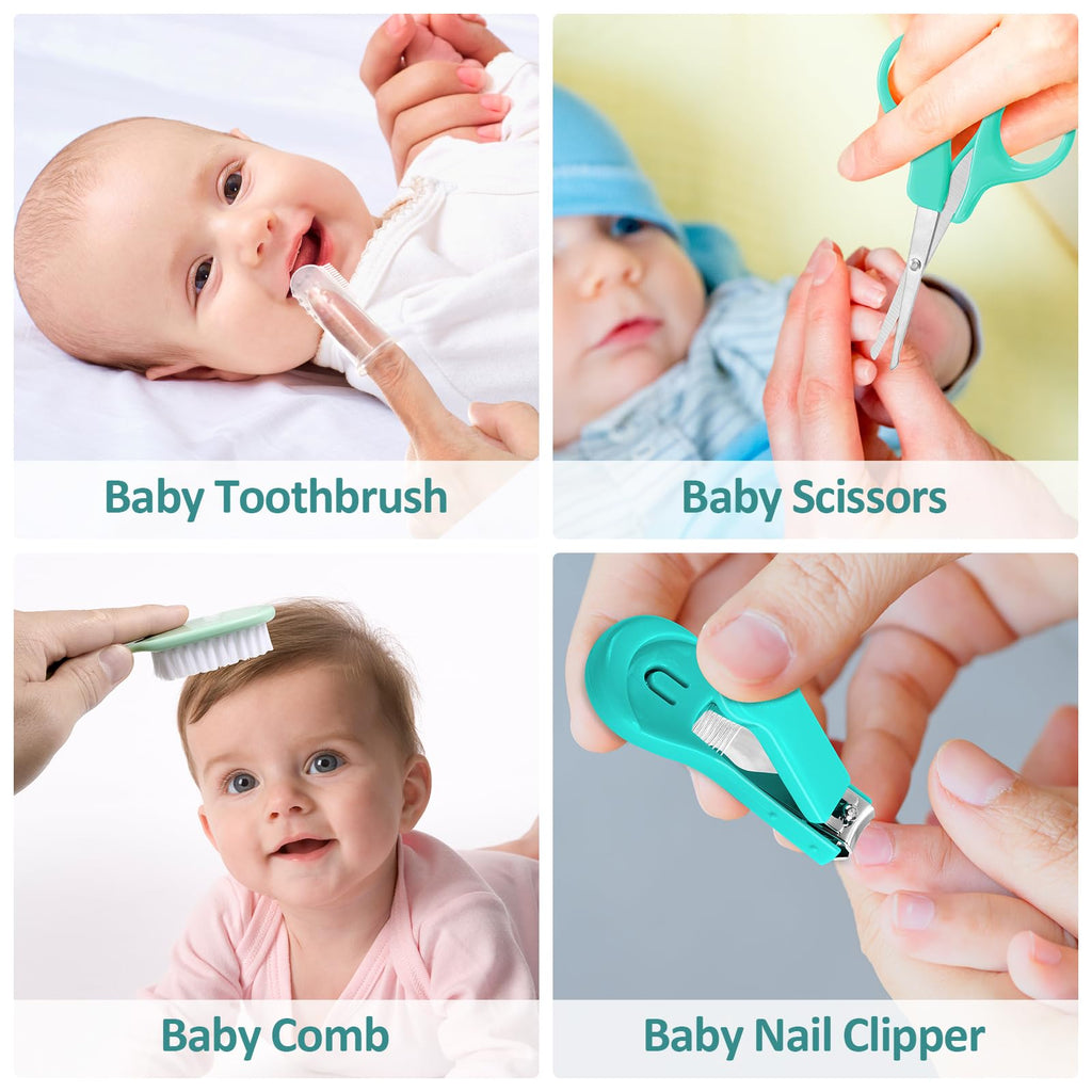 Baby Grooming Kit, Infant Safety Care Set with Hair Brush Comb Nail Clipper Nasal Aspirator,Baby Essentials Kit for Newborn Girls Boys (Grey White) Jansha Store