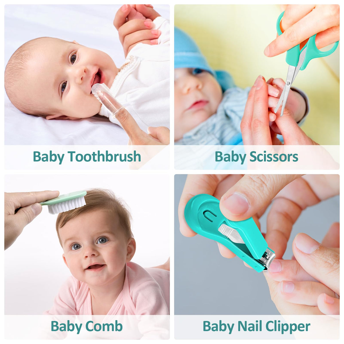 Baby Grooming Kit, Infant Safety Care Set with Hair Brush Comb Nail Clipper Nasal Aspirator,Baby Essentials Kit for Newborn Girls Boys (Grey White) Jansha Store