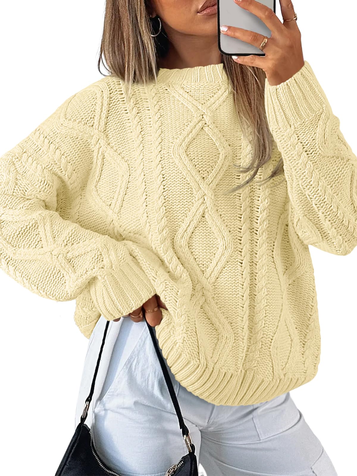 Trendy Queen Women's Oversized Cable Knit Sweaters 2026 Fall Outfits Jansha Store