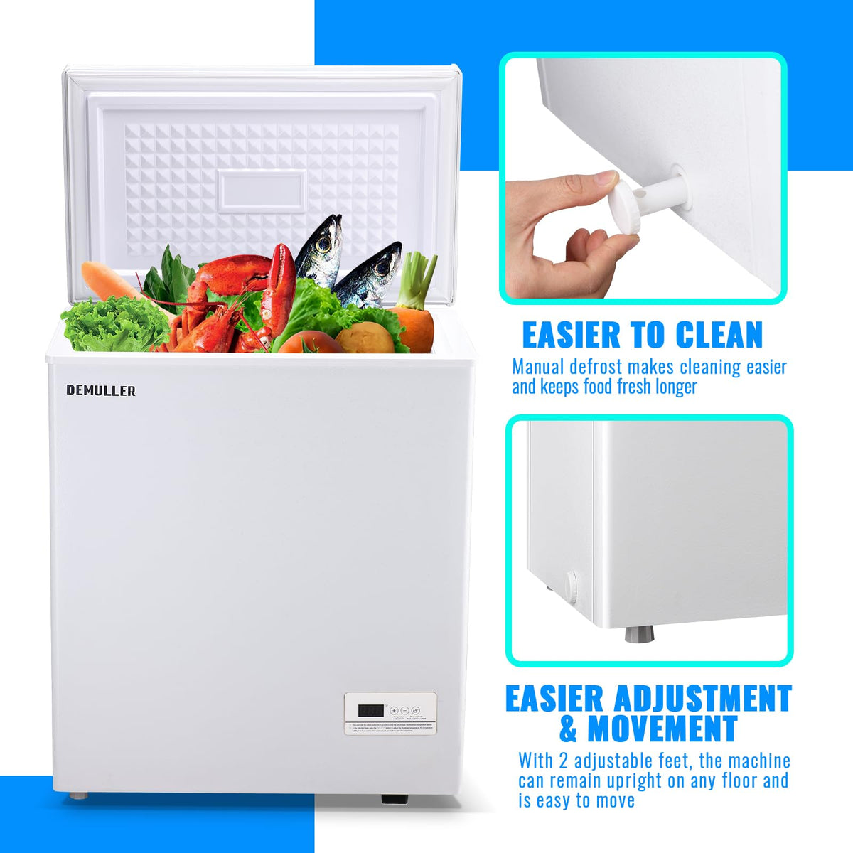 DEMULLER Chest Freezer 4.0 CU. FT Ultra-low Temperature Deep Freezers (Down to -12 ℉) with TWO Removable Baskets Accurate Display of Cabinet Temp Freestanding Black Jansha Store