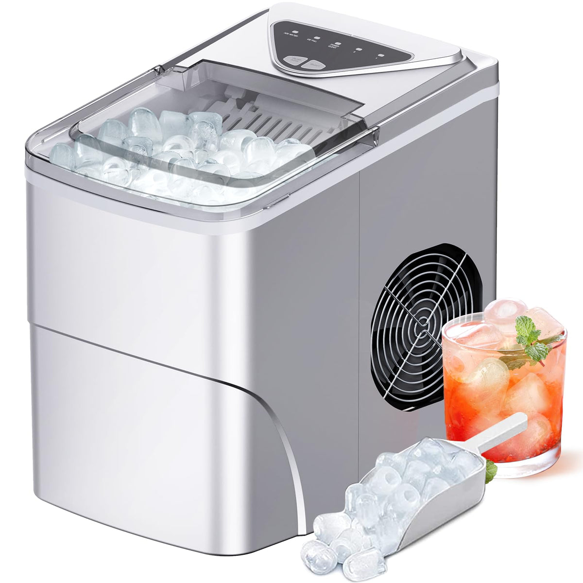 Silonn Ice Maker Countertop, 9 Cubes Ready in 6 Mins, 26lbs in 24Hrs, Self-Cleaning Ice Machine with Ice Scoop and Basket, 2 Sizes of Bullet Ice for Home Kitchen Office Bar Party Jansha Store
