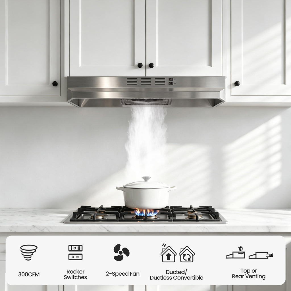 FIREGAS Range Hood 30 inch Under Cabinet, White Range Hood, Kitchen Hood Jansha Store