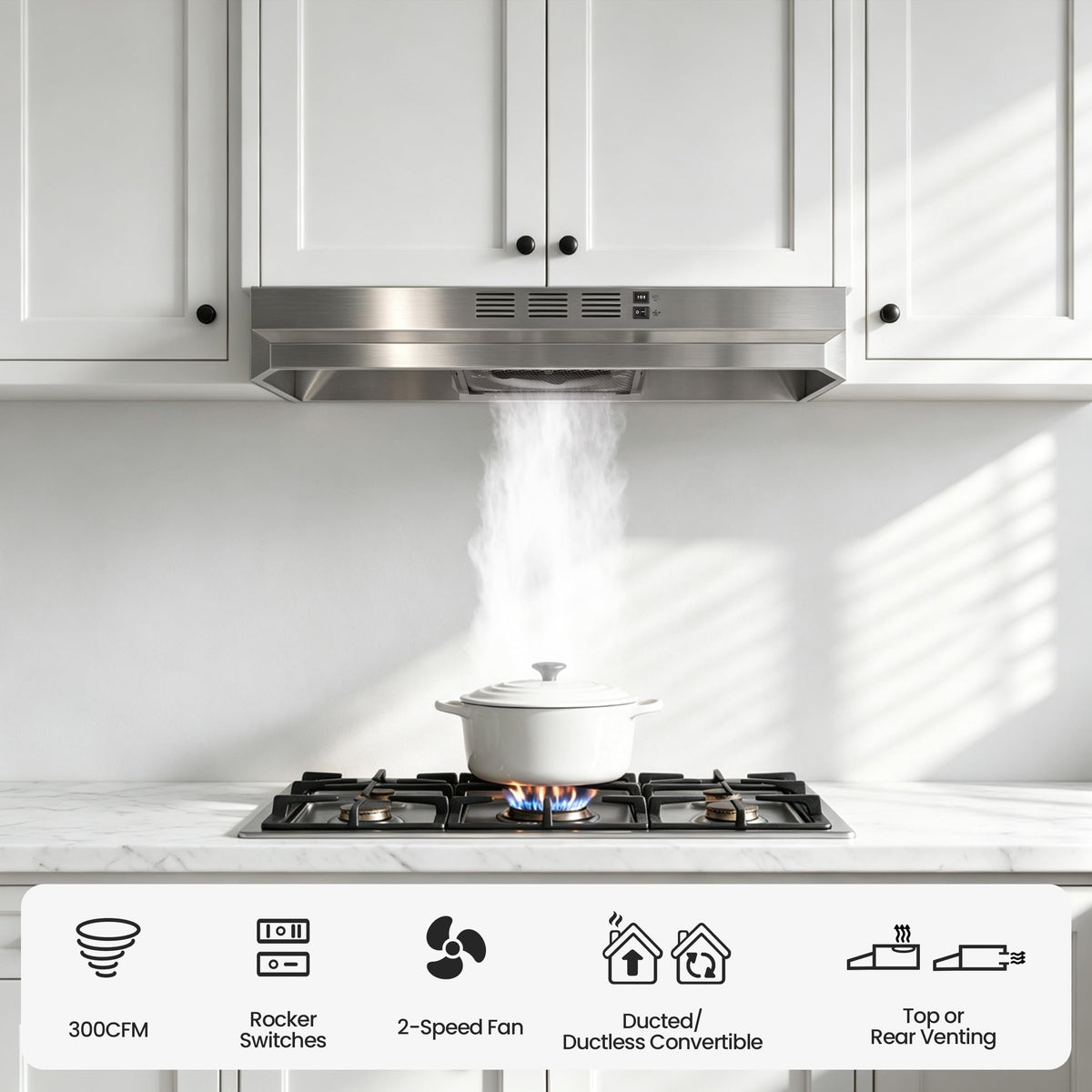 FIREGAS Range Hood 30 inch Under Cabinet, White Range Hood, Kitchen Hood Jansha Store