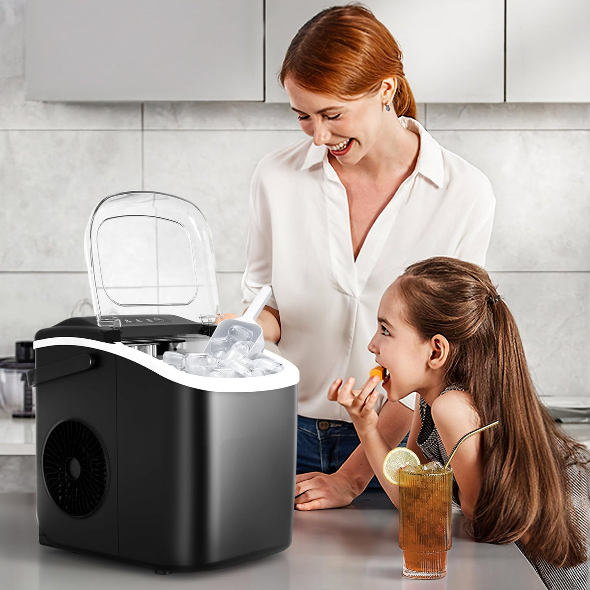 Crzoe Countertop Ice Maker, 26Lbs/24H,2 Sizes of Ice, Self-Cleaning,Black Jansha Store