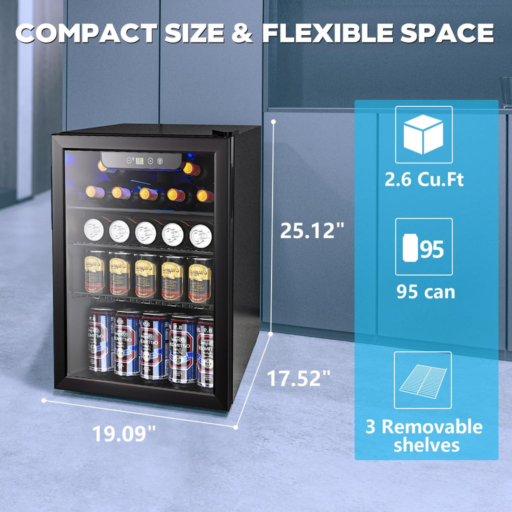 Electactic Mini Fridge 130 Can Beverage Refrigerator Cooler, 3.2 Cu.Ft Drink Fridge for Soda Wine Beer, Adjustable Temperature Control for Home Office, Black Jansha Store