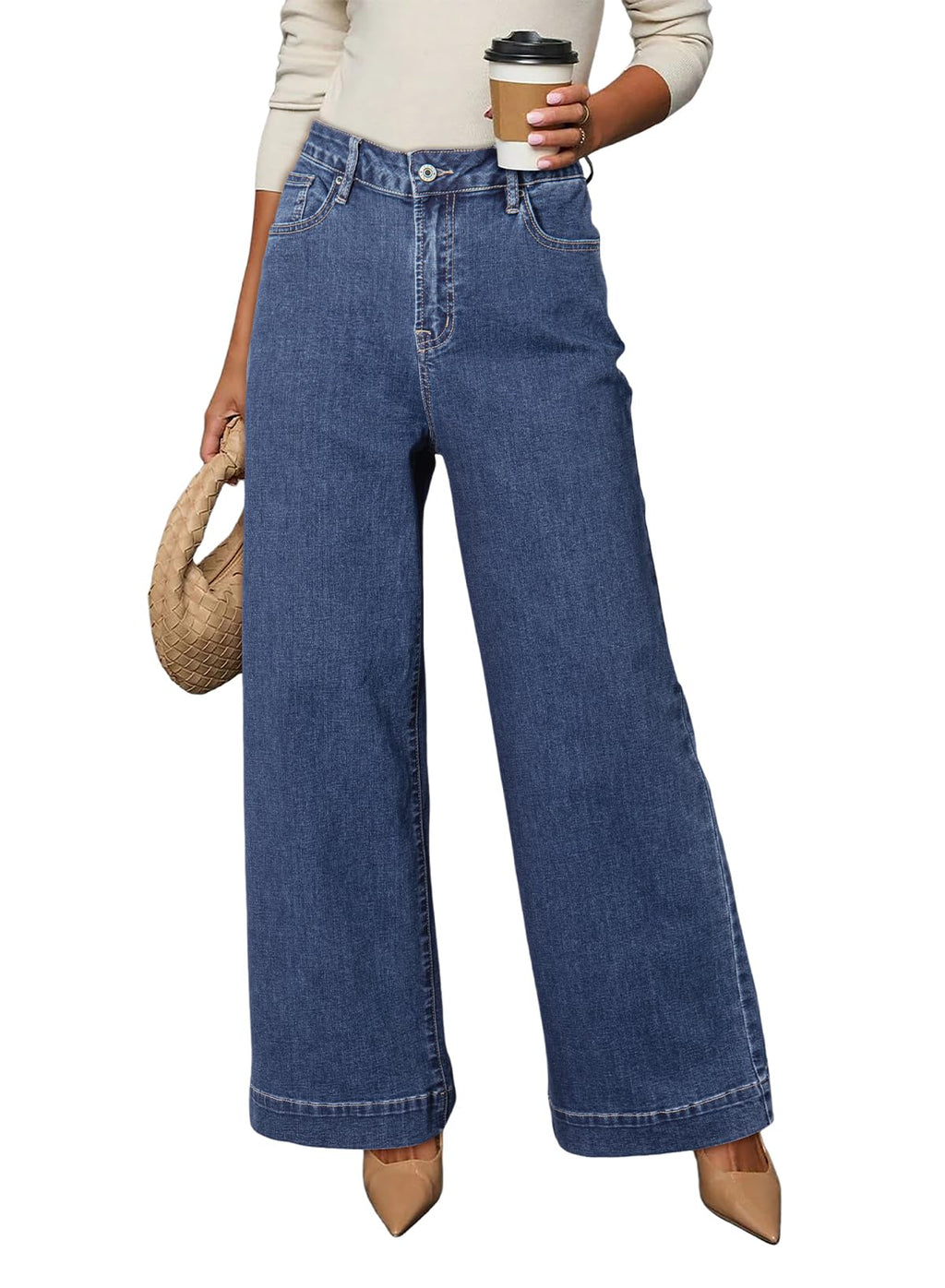 Dokotoo Women's Casual High Waisted Jeans Stretch Wide Leg Loose Denim Pant Jansha Store