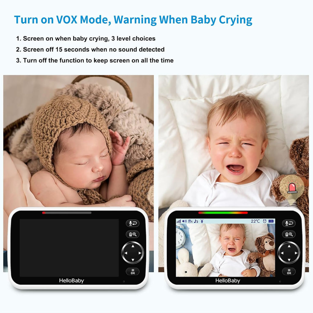 HelloBaby No WiFi Baby Monitor Camera and Audio HB6550, 5" Video Screen Jansha Store