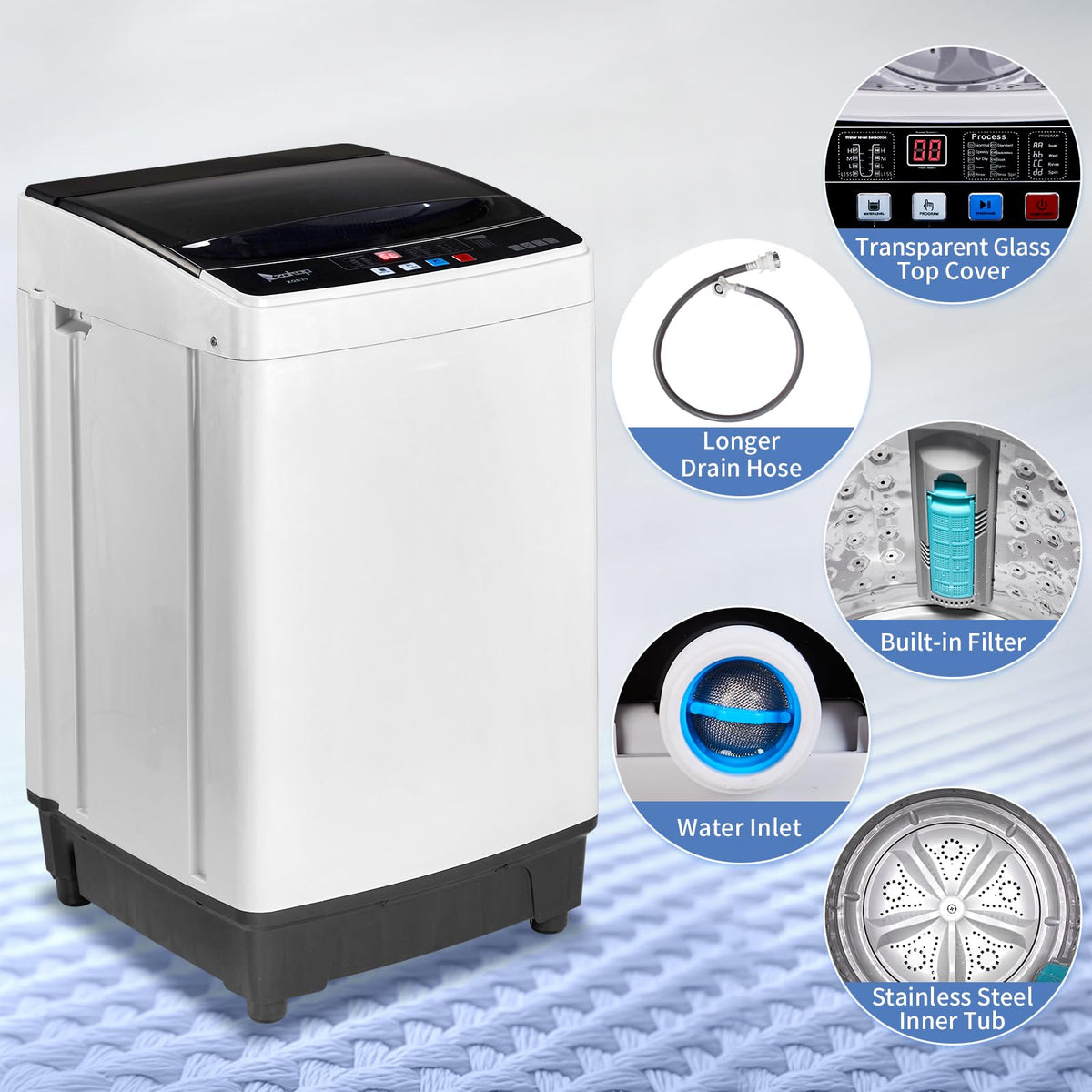Winado 17.6LBS Full Automatic Portable Washing Machine with Drain Pump Jansha Store