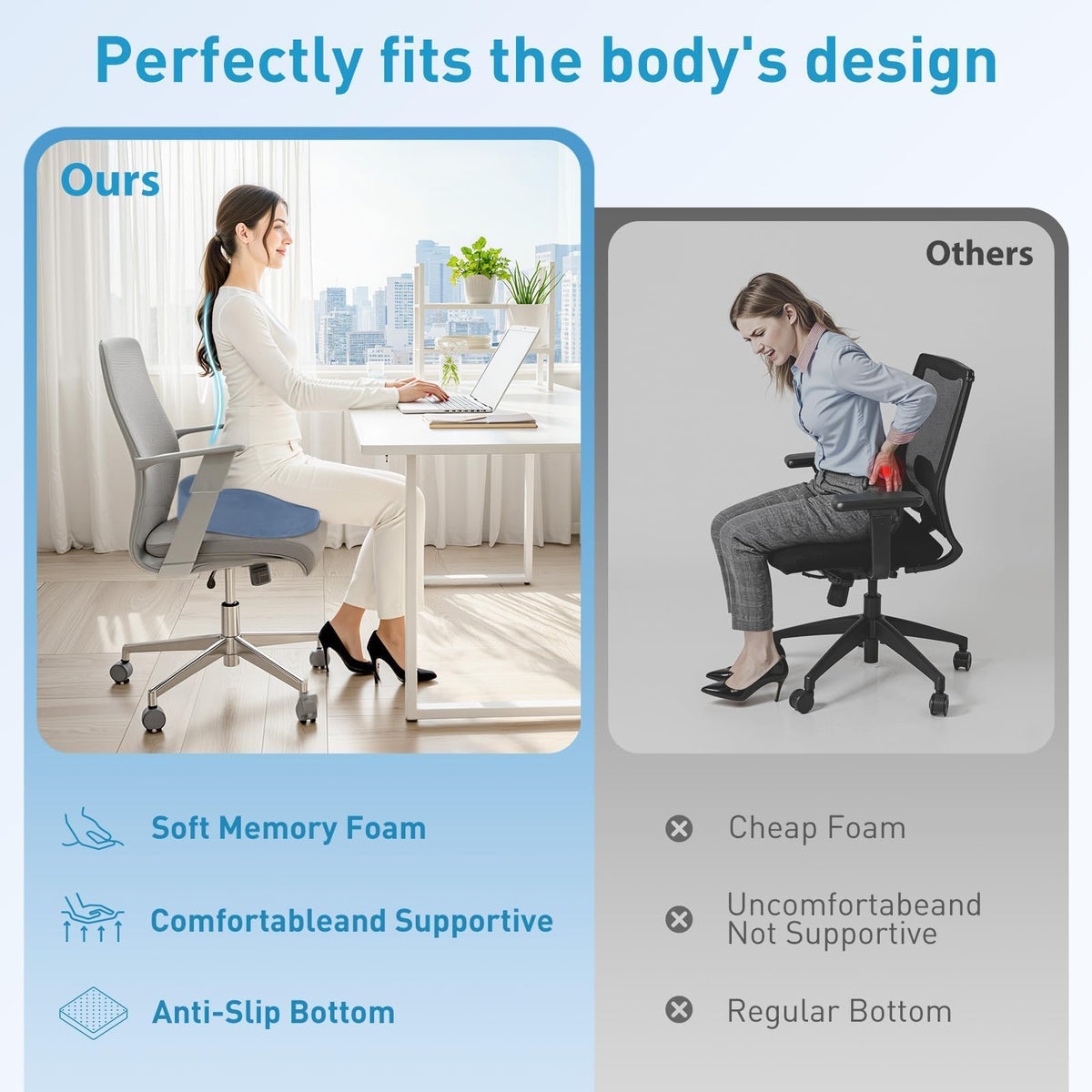 BlissTrends Memory Foam Seat Cushion for Office Chair & Car Seat, Black Jansha Store