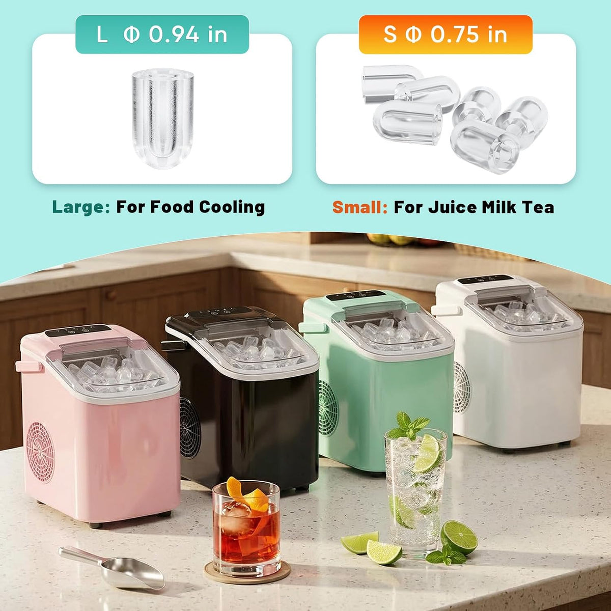 Sweetcrispy Countertop Ice Maker with Scoop, Basket and Handle, Portable Ice Machine 9 Cubes Ready in 6 Mins, 26.5lbs in 24Hrs, 2 Sizes for Home Kitchen Office Bar Party Jansha Store