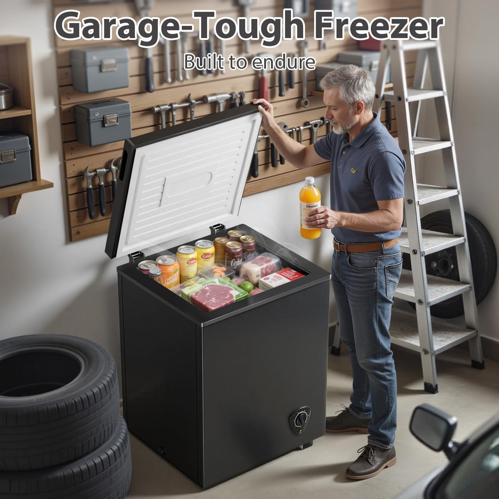 3.5 Cu.Ft Small Chest Freezer, Mini Deep Freezer with Removable Basket, Adjustable Temperature, Free Standing Top Open Door Energy Efficient Compact Freezer for Apartment, Home, Office, Garager，Gray Jansha Store