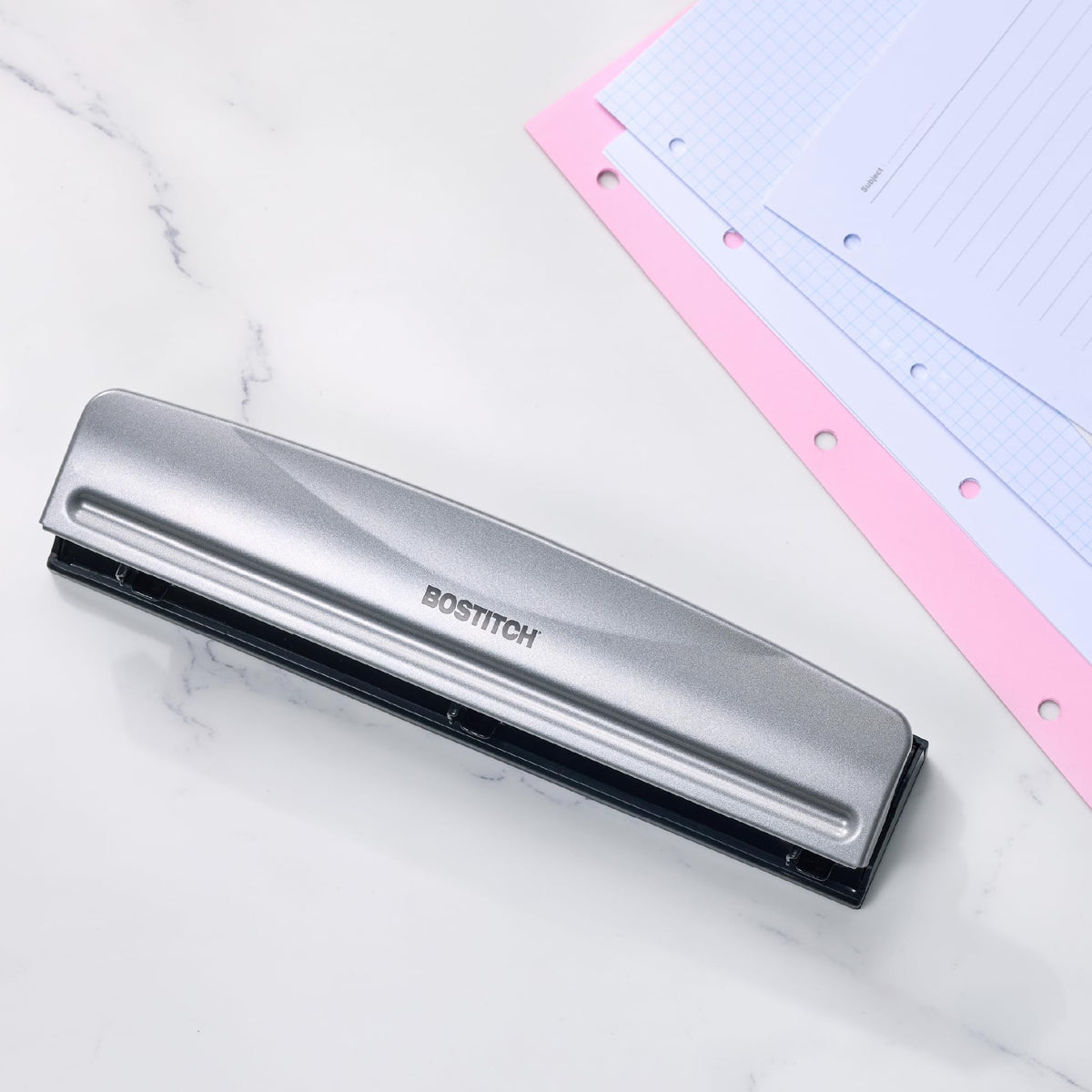 Bostitch Office 3 Hole Punch, Metal, 12 Sheet Capacity, Rubber Base, Silver Jansha Store