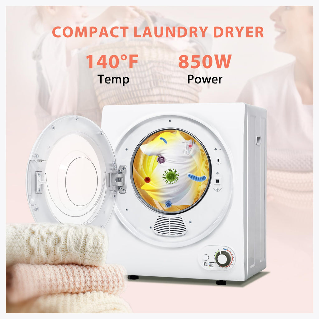 Euhomy Compact Laundry Dryer, 3.5 cu ft Front Load Stainless Steel Clothes Dryers With Exhaust Pipe, 1500W, LCD Control Panel Four-Function Portable Dryer For Apartments, Home, Dorm, White Jansha Store