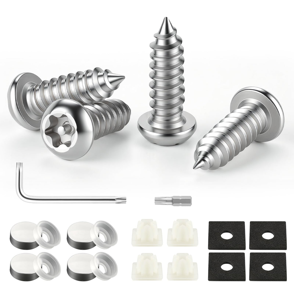 LivTee Rustproof License Plate Screws for Securing License Plates Frames and Covers on Cars and Trucks, 4 Sets Premium Stainless Steel Self Tapping Mounting Bolts (Black Zinc Plated) Jansha Store