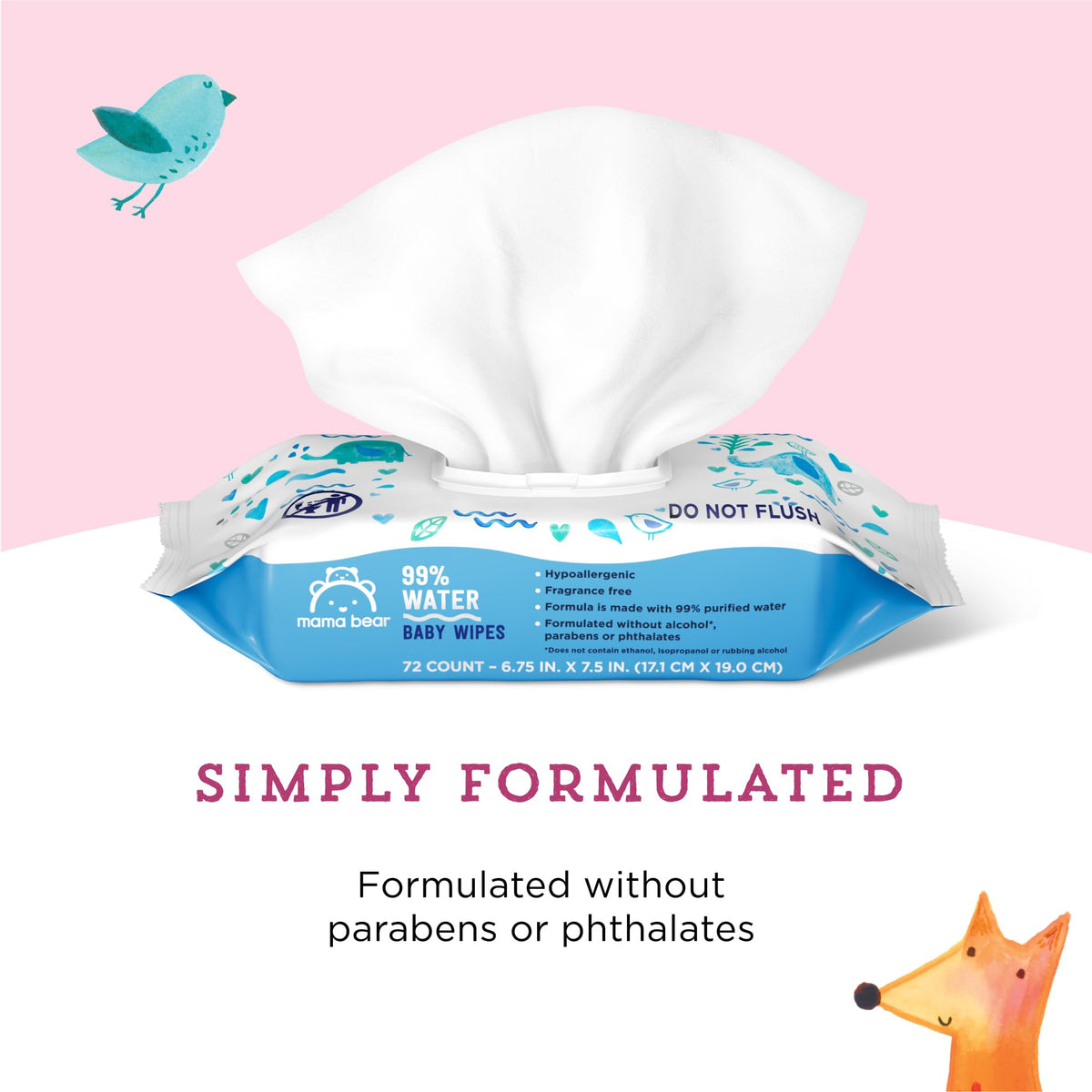 Amazon Brand - Mama Bear 99% Water Baby Wipes, Hypoallergenic, Fragrance Free,72 Count (Pack of 6) Jansha Store