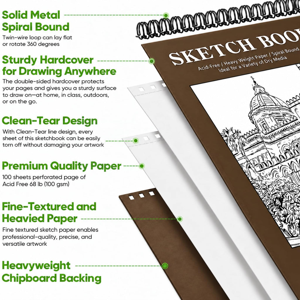Soucolor Sketch Book 9" x 12", 100 Sheets Kids Art Sketchbook Drawing Pad Jansha Store
