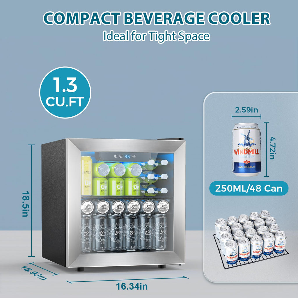 Electactic Mini Fridge 130 Can Beverage Refrigerator Cooler, 3.2 Cu.Ft Drink Fridge for Soda Wine Beer, Adjustable Temperature Control for Home Office, Black Jansha Store