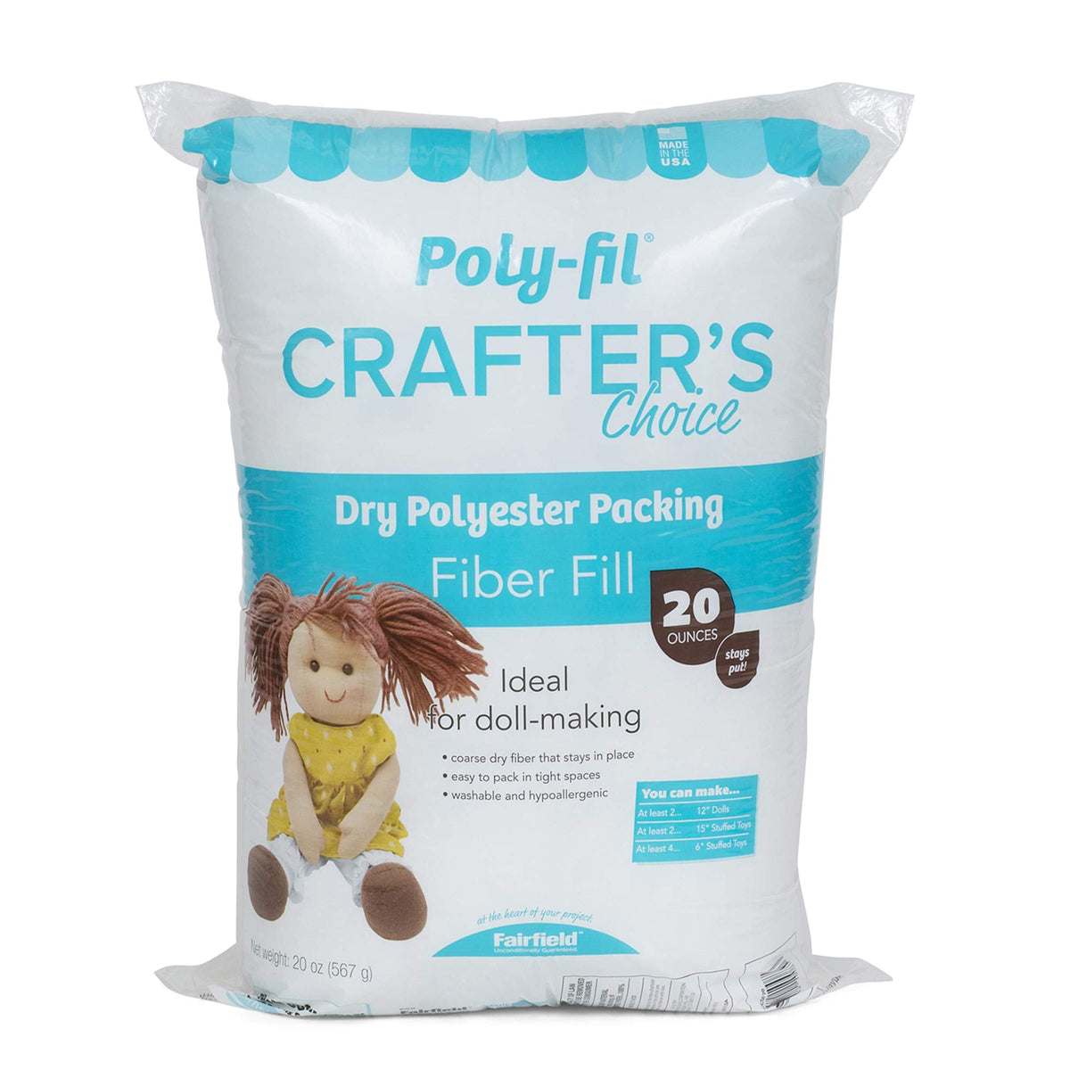 Poly-Fil Crafter's Choice Fiber Fill Stuffing, White, 10 Ounce, 1 Count Jansha Store