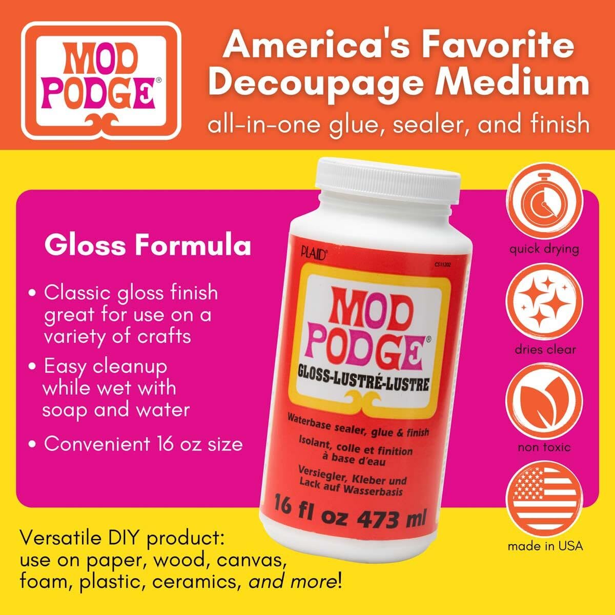 Mod Podge Gloss Sealer, Glue & Finish: All-in-One Craft Solution- Quick Dry, Easy Clean, for Wood, Paper, Fabric & More. Non-Toxic - Craft with Confidence, Made in USA, 16 oz., Pack of 1 Jansha Store