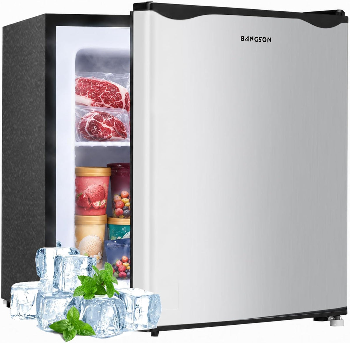 BANGSON 1.1 Cu.ft Upright Mini Freezer for Dorms Apartment, Silver Jansha Store