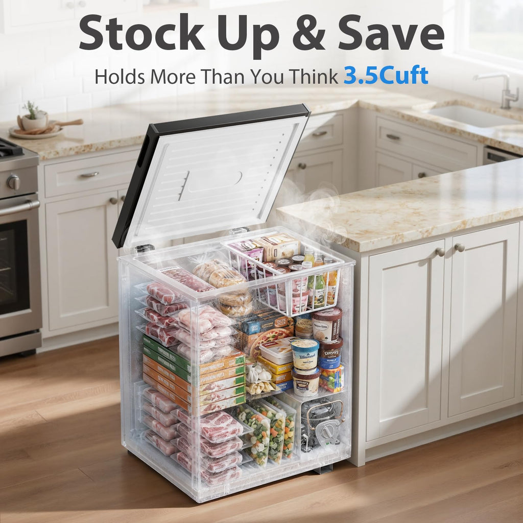 3.5 Cu.Ft Small Chest Freezer, Mini Deep Freezer with Removable Basket, Adjustable Temperature, Free Standing Top Open Door Energy Efficient Compact Freezer for Apartment, Home, Office, Garager，Gray Jansha Store