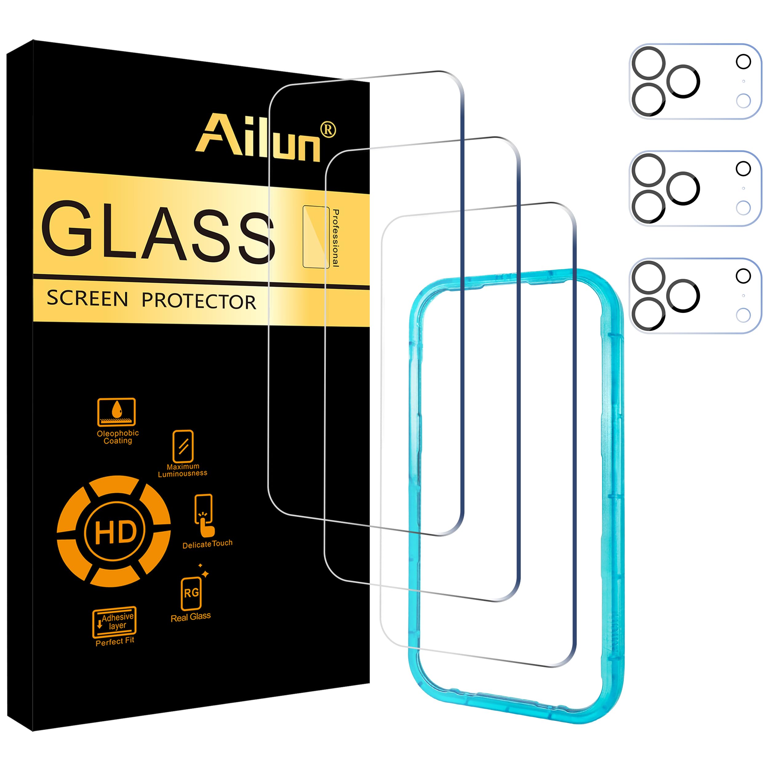Ailun Screen Protector + Camera Lens Protector for iPhone 16 Pro, 3+3 Pack Jansha Store
