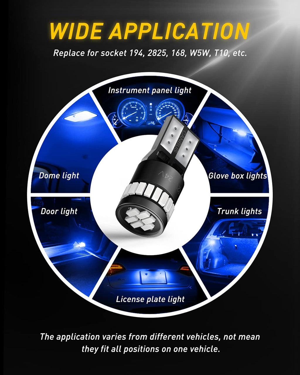 AUXITO 194 LED Bulbs for License Plate Light 168 175 2825 W5W T10 24-SMD 3014 Chipsets 6000K White for Car Dome Door Map Dash Courtesy Cargo License Plate Lights, Pack of 2 Jansha Store