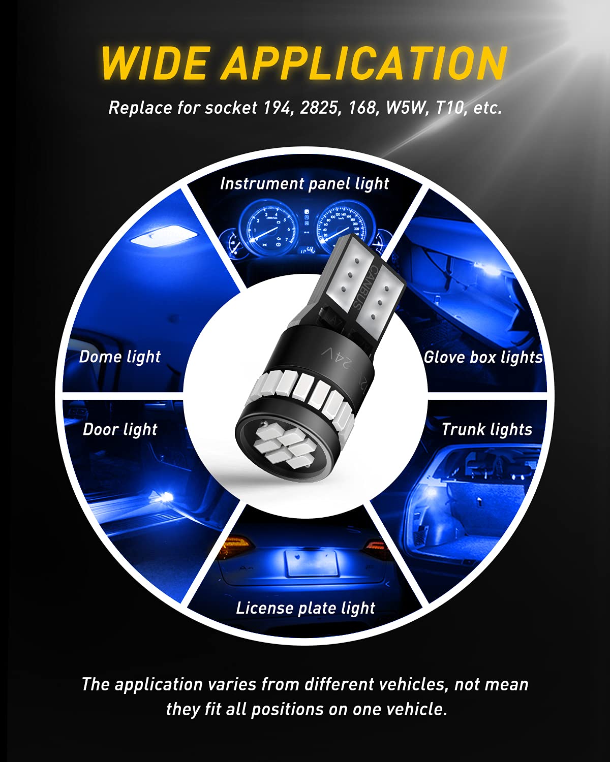 AUXITO 194 LED Bulbs for License Plate Light 168 175 2825 W5W T10 24-SMD 3014 Chipsets 6000K White for Car Dome Door Map Dash Courtesy Cargo License Plate Lights, Pack of 2 Jansha Store