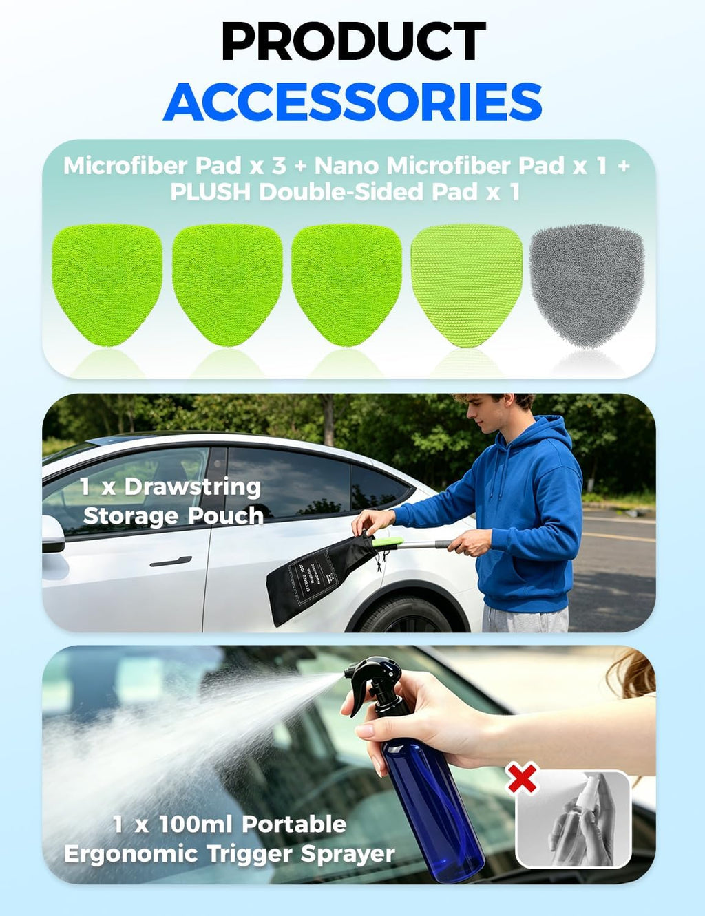 XINDELL Interior Windshield Cleaner Tool – Car Interior Window Cleaning Kit with Extendable Handle & 4 Microfiber Pads, Auto Wiper Inside Compact Windshield Brush for Car & Home Windows Jansha Store