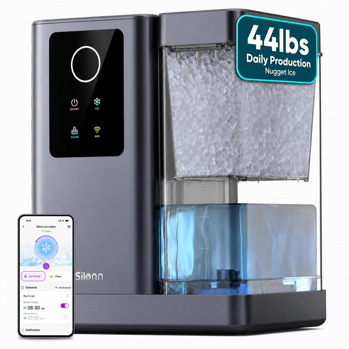 Silonn Countertop Ice Maker, Ice Makers Countertop with 2.5L Expandable Ice Basket & 1.8L Water Tank, 26Lbs/24H, 9 Bullet Ice in 6 Mins, Self-Cleaning, 2 Ice Sizes for Home Kitchen Jansha Store