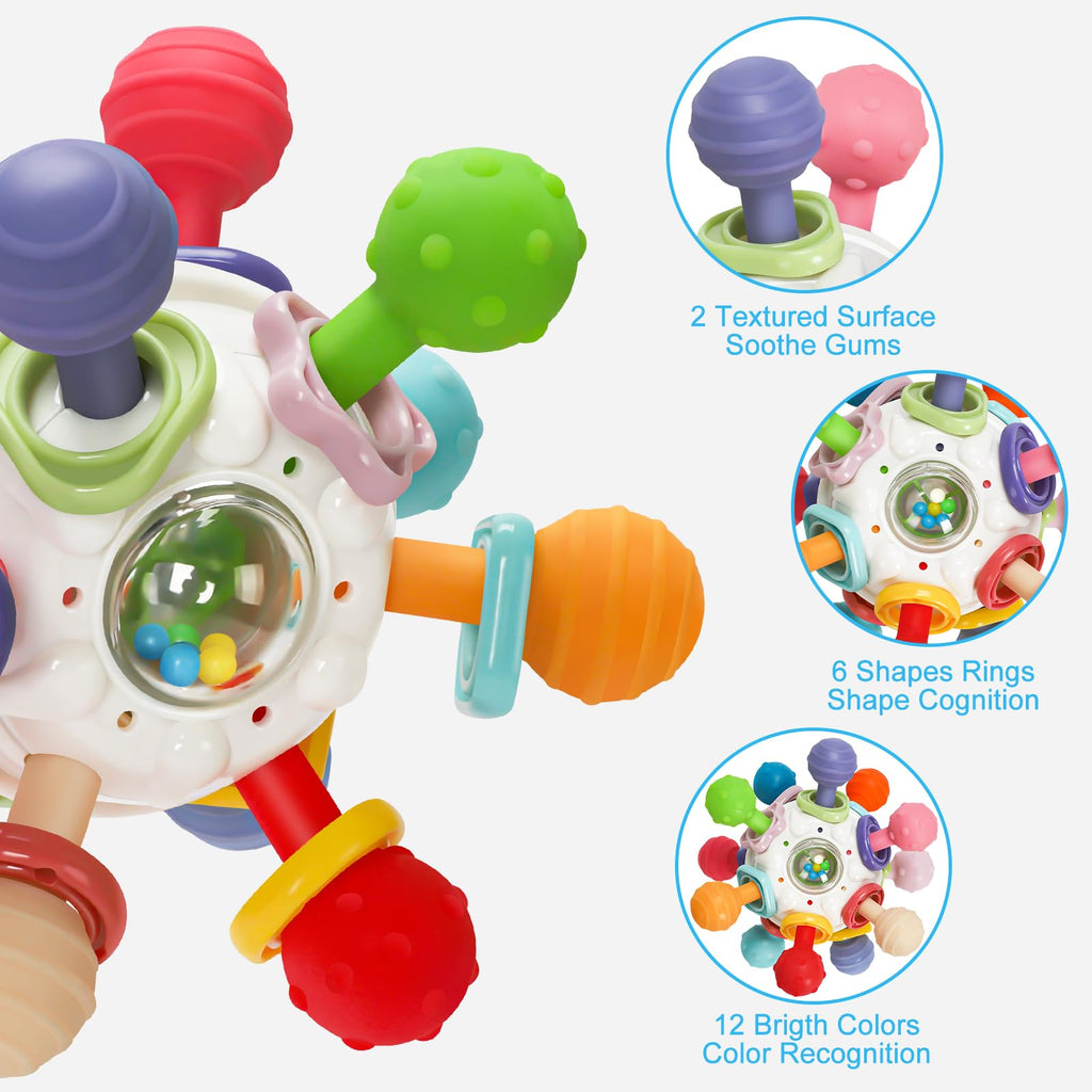 Baby Montessori Sensory Teething Toy 0-6 6-12 Months, Teether Ball & Rattle Jansha Store