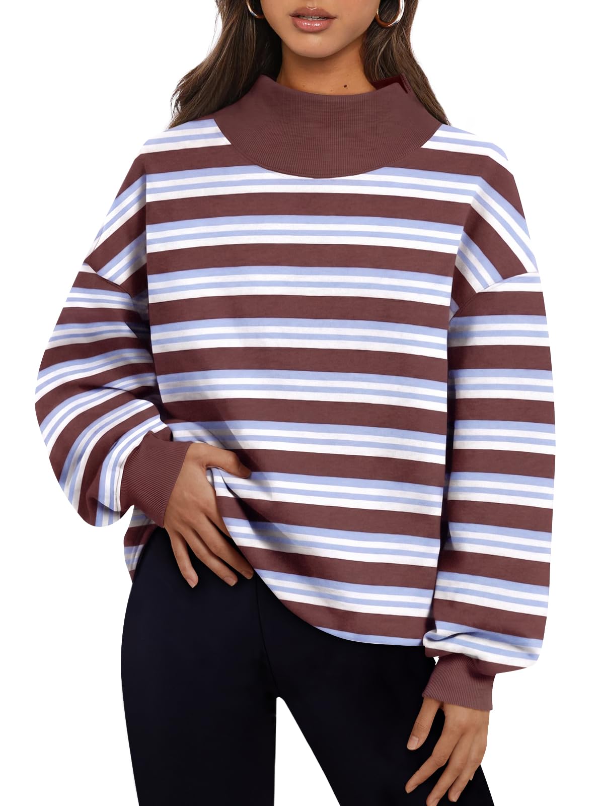 Trendy Queen Womens Mock Neck Sweatshirts Oversized Pullover Fall Outfits Jansha Store